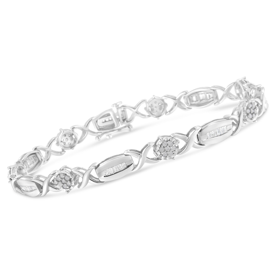 Image 990532_ALTMORE2.jpg, Product 990-532 / Price $2,153.00, .925 Sterling Silver 1.0 Cttw Round-Cut and Baguette-Cut Diamond X-Link Bracelet (I-J Color, I1-I2 Clarity) - 7" from Haus of Brilliance on TSC.ca's Jewellery department