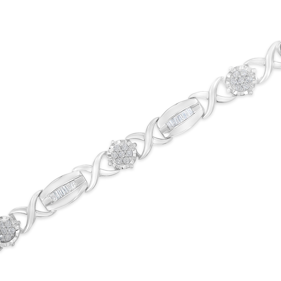 Image 990532_ALTMORE3.jpg, Product 990-532 / Price $2,153.00, .925 Sterling Silver 1.0 Cttw Round-Cut and Baguette-Cut Diamond X-Link Bracelet (I-J Color, I1-I2 Clarity) - 7" from Haus of Brilliance on TSC.ca's Jewellery department