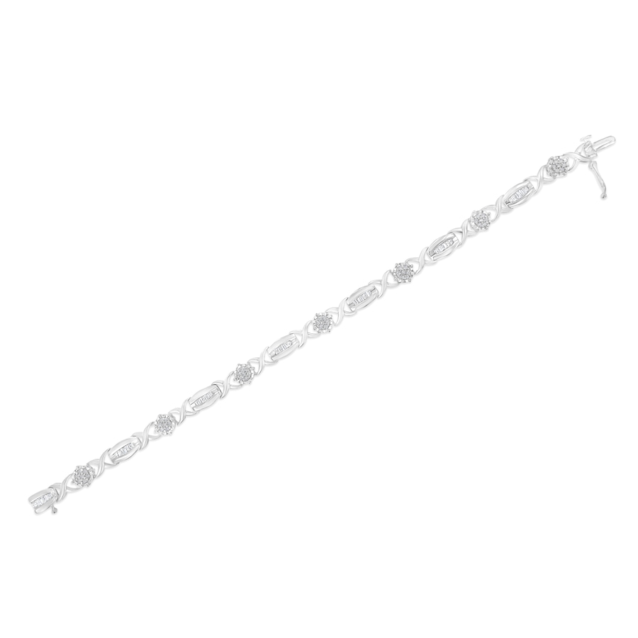Image 990532_ALTMORE4.jpg, Product 990-532 / Price $2,153.00, .925 Sterling Silver 1.0 Cttw Round-Cut and Baguette-Cut Diamond X-Link Bracelet (I-J Color, I1-I2 Clarity) - 7" from Haus of Brilliance on TSC.ca's Jewellery department