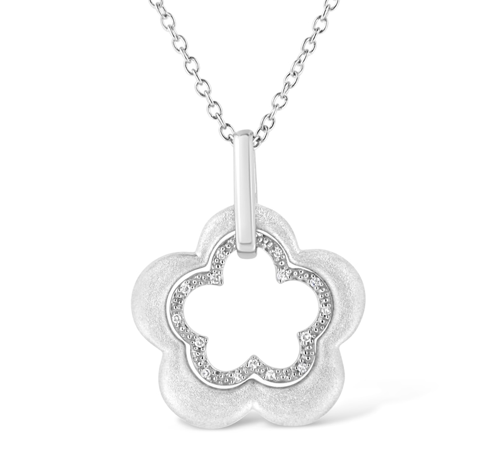 Image 990536.jpg, Product 990-536 / Price $855.00, Matte Finished .925 Sterling Silver Diamond Accent Double Flower Shape 18" Satin Finished Pendant Necklace (I-J Color, I1-I2 Clarity) from Haus of Brilliance on TSC.ca's Jewellery department