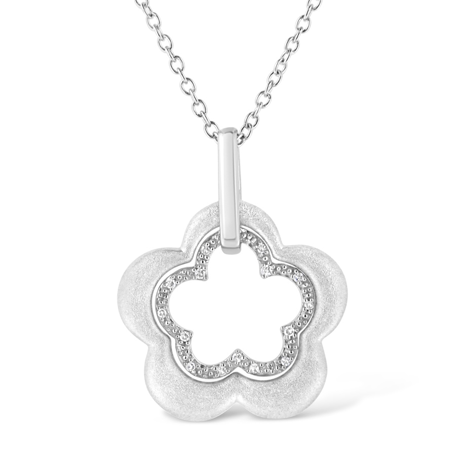 Image 990536.jpg, Product 990-536 / Price $855.00, Matte Finished .925 Sterling Silver Diamond Accent Double Flower Shape 18" Satin Finished Pendant Necklace (I-J Color, I1-I2 Clarity) from Haus of Brilliance on TSC.ca's Jewellery department