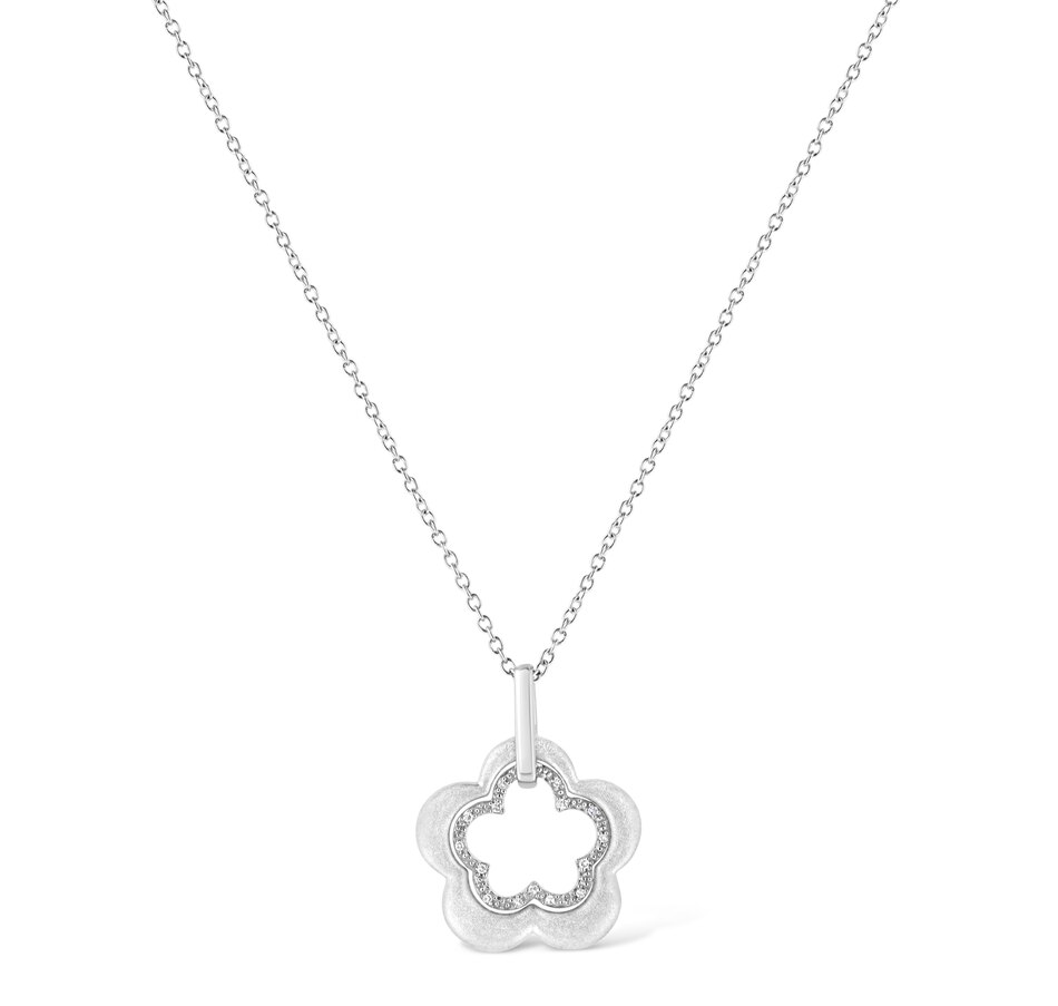 Image 990536_ALTMORE1.jpg, Product 990-536 / Price $855.00, Matte Finished .925 Sterling Silver Diamond Accent Double Flower Shape 18" Satin Finished Pendant Necklace (I-J Color, I1-I2 Clarity) from Haus of Brilliance on TSC.ca's Jewellery department