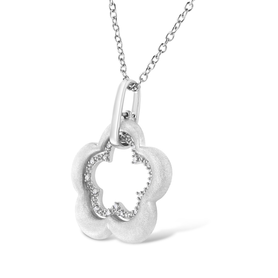 Image 990536_ALTMORE2.jpg, Product 990-536 / Price $855.00, Matte Finished .925 Sterling Silver Diamond Accent Double Flower Shape 18" Satin Finished Pendant Necklace (I-J Color, I1-I2 Clarity) from Haus of Brilliance on TSC.ca's Jewellery department
