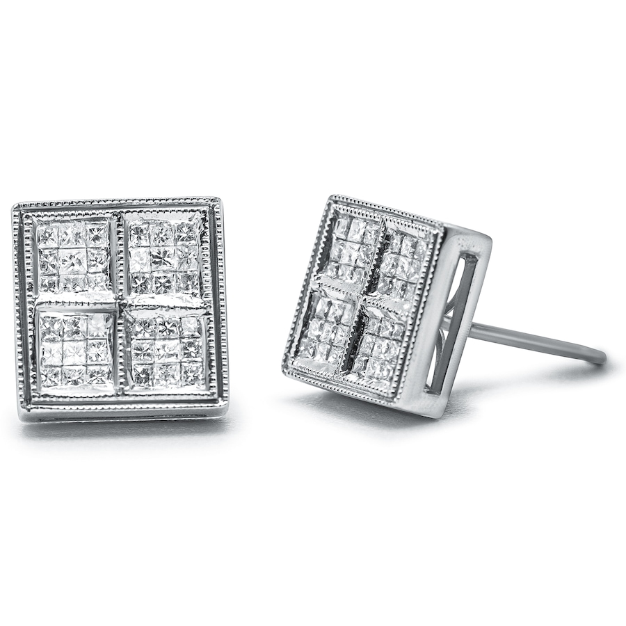 Image 990537.jpg, Product 990-537 / Price $4,160.00, 14K White Gold 1/2 Cttw Princess Diamond Composite Box Shape Milgrain Stud Earrings (H-I Color, SI1-SI2 Clarity) from Haus of Brilliance on TSC.ca's Jewellery department