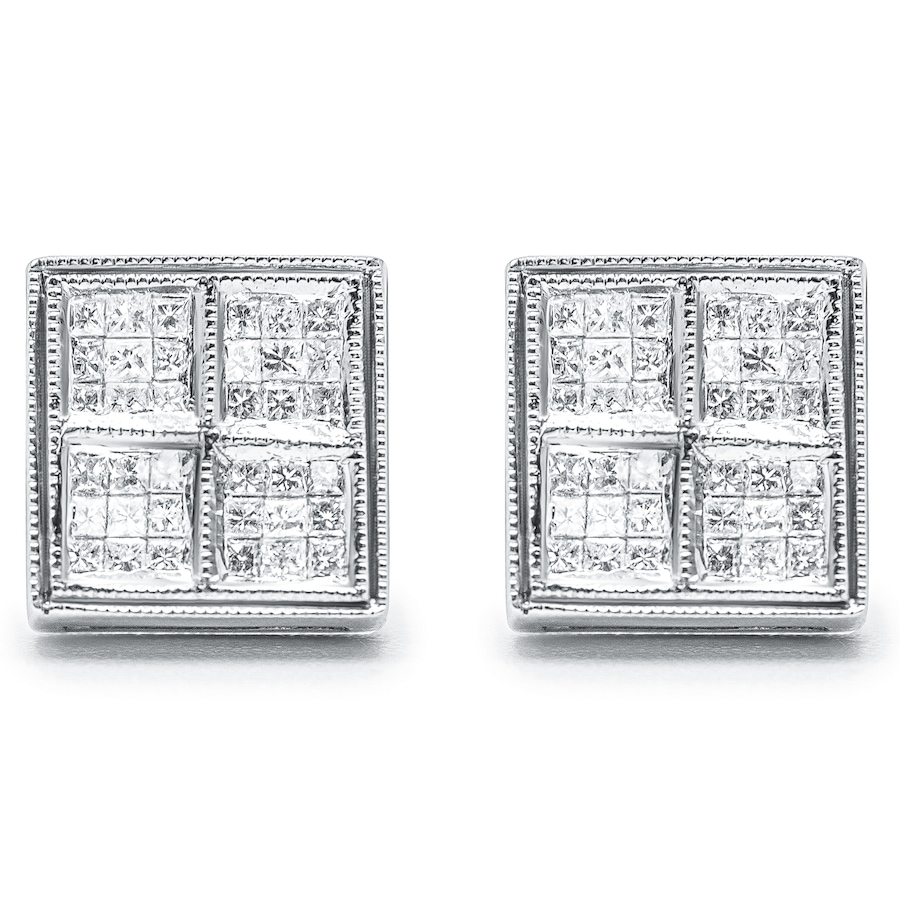 Image 990537_ALTMORE1.jpg, Product 990-537 / Price $4,160.00, 14K White Gold 1/2 Cttw Princess Diamond Composite Box Shape Milgrain Stud Earrings (H-I Color, SI1-SI2 Clarity) from Haus of Brilliance on TSC.ca's Jewellery department