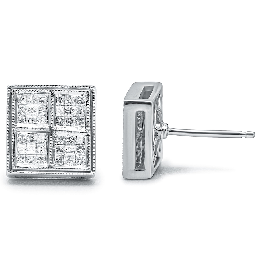 Image 990537_ALTMORE2.jpg, Product 990-537 / Price $4,160.00, 14K White Gold 1/2 Cttw Princess Diamond Composite Box Shape Milgrain Stud Earrings (H-I Color, SI1-SI2 Clarity) from Haus of Brilliance on TSC.ca's Jewellery department