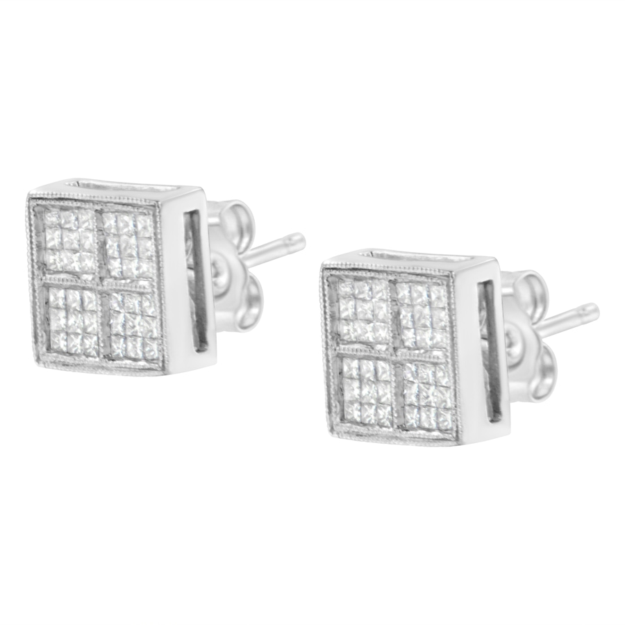 Image 990537_ALTMORE3.jpg, Product 990-537 / Price $4,160.00, 14K White Gold 1/2 Cttw Princess Diamond Composite Box Shape Milgrain Stud Earrings (H-I Color, SI1-SI2 Clarity) from Haus of Brilliance on TSC.ca's Jewellery department