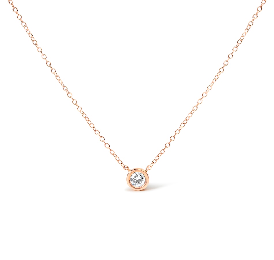 Image 990541.jpg, Product 990-541 / Price $1,062.00, 10K Rose Gold 1/5 Carat Round Brilliant-Cut Diamond Modern Bezel-Set Solitaire 16"-18" Pendant Necklace (H-I Color, SI2-I1 Clarity) from Haus of Brilliance on TSC.ca's Jewellery department