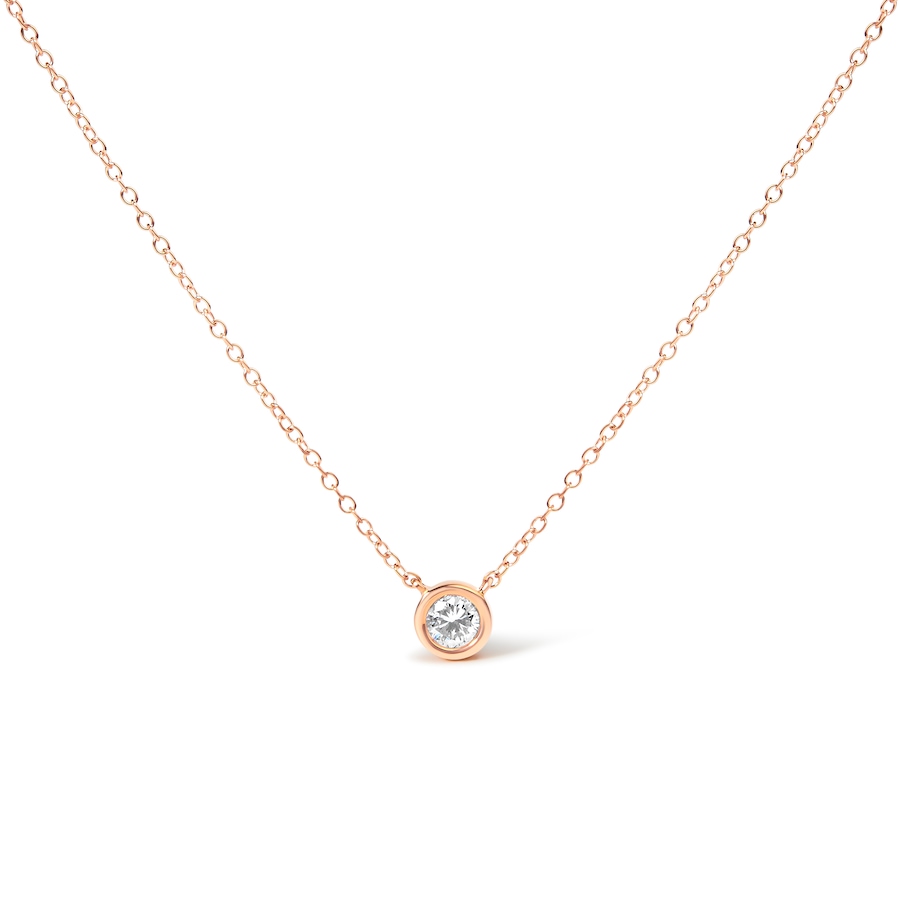 Image 990541.jpg, Product 990-541 / Price $1,381.00, 10K Rose Gold 1/5 Carat Round Brilliant-Cut Diamond Modern Bezel-Set Solitaire 16"-18" Pendant Necklace (H-I Color, SI2-I1 Clarity) from Haus of Brilliance on TSC.ca's Jewellery department