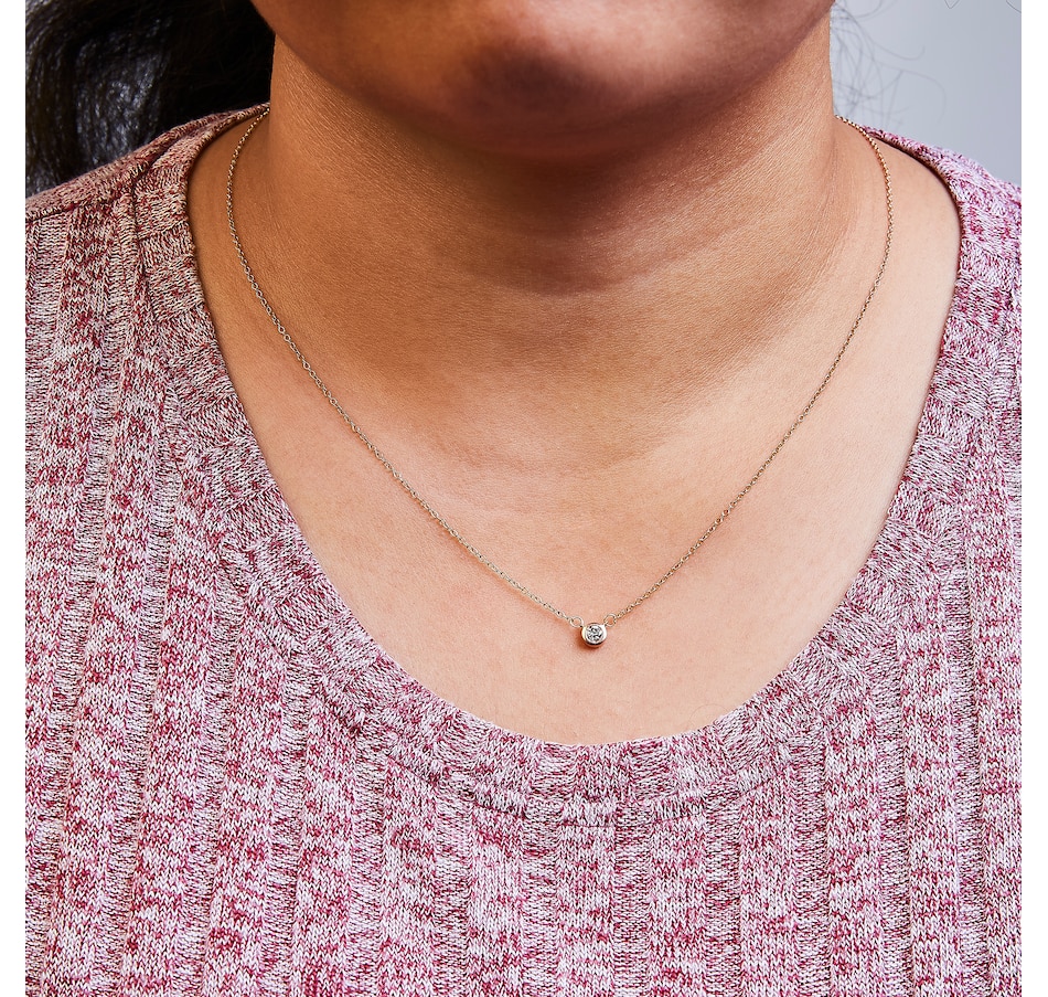 Image 990541_ALTMORE4.jpg, Product 990-541 / Price $1,062.00, 10K Rose Gold 1/5 Carat Round Brilliant-Cut Diamond Modern Bezel-Set Solitaire 16"-18" Pendant Necklace (H-I Color, SI2-I1 Clarity) from Haus of Brilliance on TSC.ca's Jewellery department