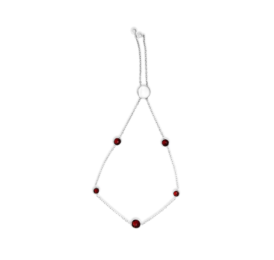 Image 990545.jpg, Product 990-545 / Price $582.00, .925 Sterling Silver Bezel Set Red Garnet 5 Station Adjustable Bolo Bracelet from Haus of Brilliance on TSC.ca's Jewellery department