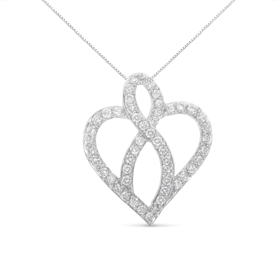 Image 990547.jpg, Product 990-547 / Price $7,187.00, 14KT White Gold 1 cttw Diamond Heart Ribbon Pendant Necklace (H-I, I1-I2) from Haus of Brilliance on TSC.ca's Jewellery department