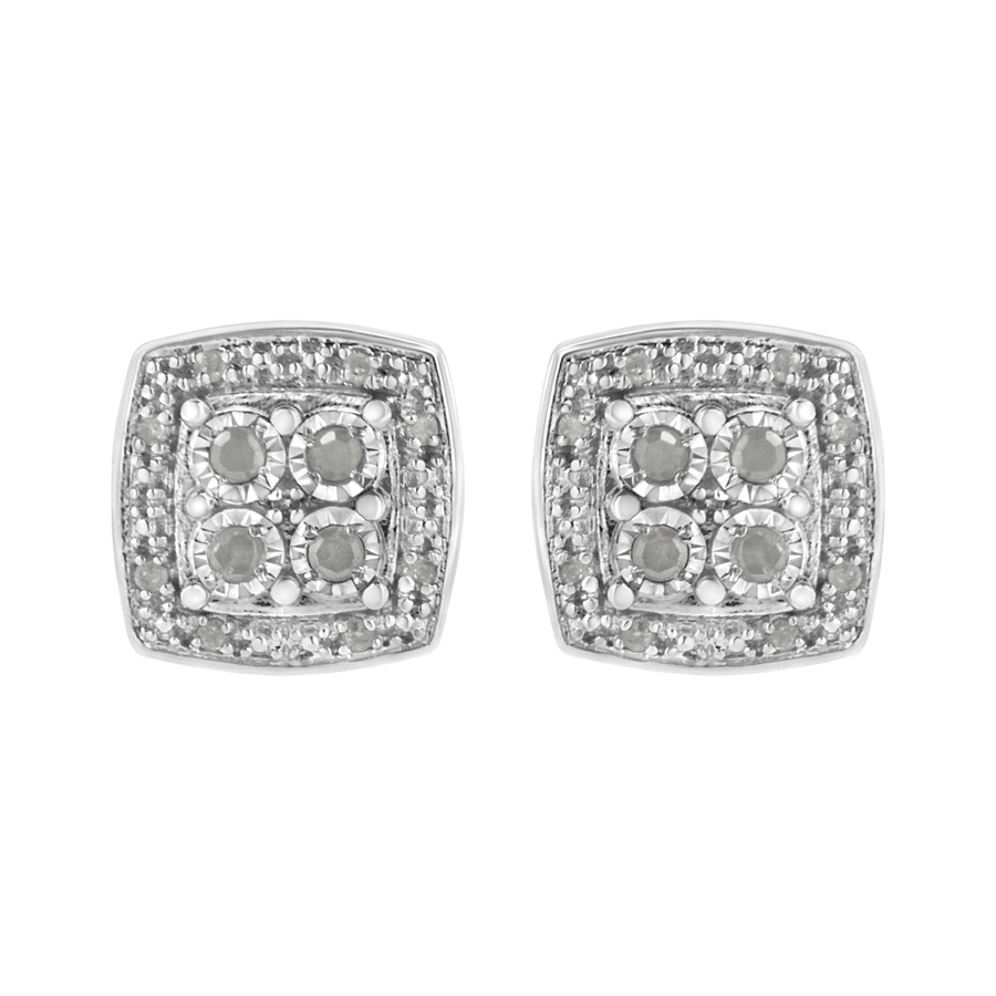 Image 990551.jpg, Product 990-551 / Price $457.00, .925 Sterling Silver 1/4 cttw Round Cut Diamond Square Shape Milgrain Stud Earrings (I-J Color, I3 Clarity) from Haus of Brilliance on TSC.ca's Jewellery department