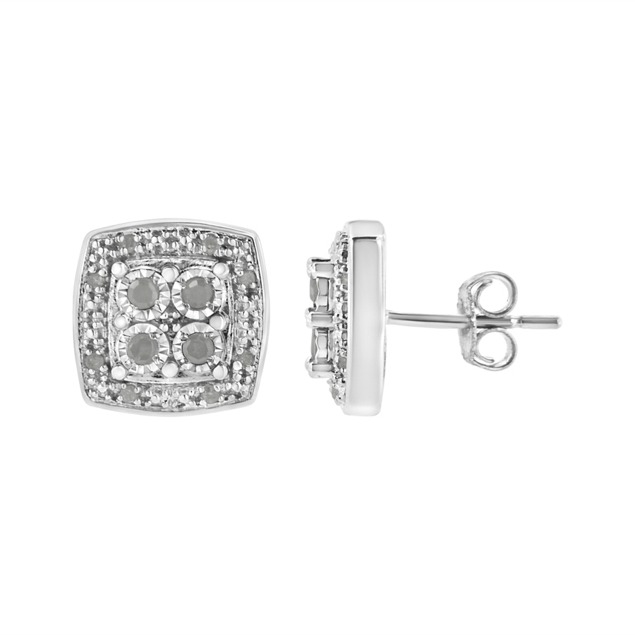 Image 990551_ALTMORE2.jpg, Product 990-551 / Price $457.00, .925 Sterling Silver 1/4 cttw Round Cut Diamond Square Shape Milgrain Stud Earrings (I-J Color, I3 Clarity) from Haus of Brilliance on TSC.ca's Jewellery department