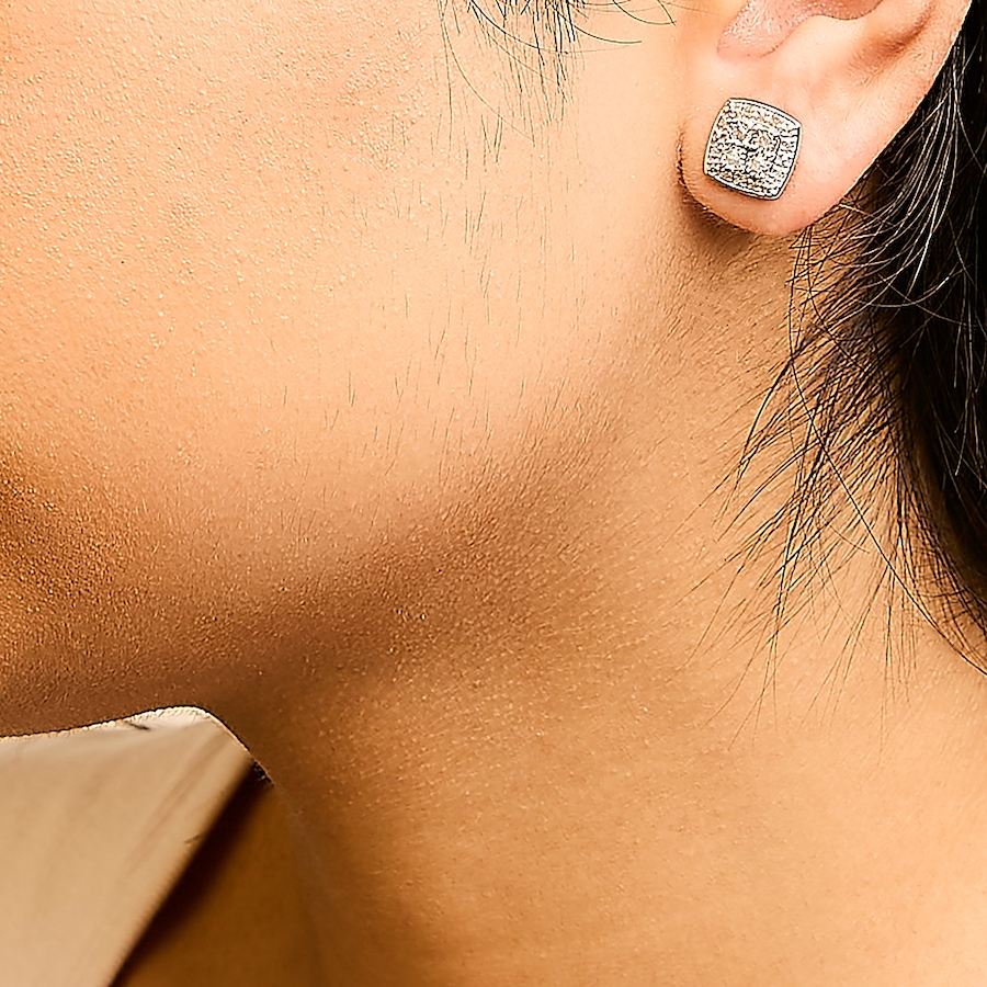 Image 990551_ALTMORE4.jpg, Product 990-551 / Price $457.00, .925 Sterling Silver 1/4 cttw Round Cut Diamond Square Shape Milgrain Stud Earrings (I-J Color, I3 Clarity) from Haus of Brilliance on TSC.ca's Jewellery department