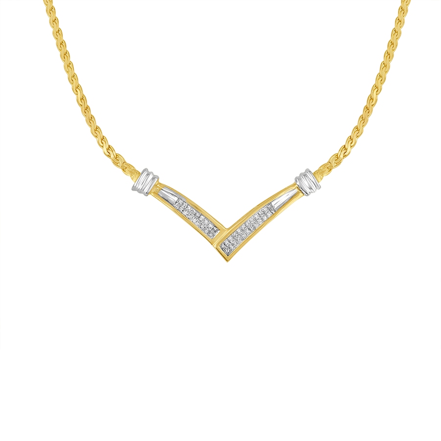 Image 990560.jpg, Product 990-560 / Price $7,740.00, 10K Yellow and White Gold 1/2 Cttw Princess Cut Diamond Channel-Set “V” Shape 18" Franco Chain Necklace (H-I Color, SI2-I1 Clarity) from Haus of Brilliance on TSC.ca's Jewellery department