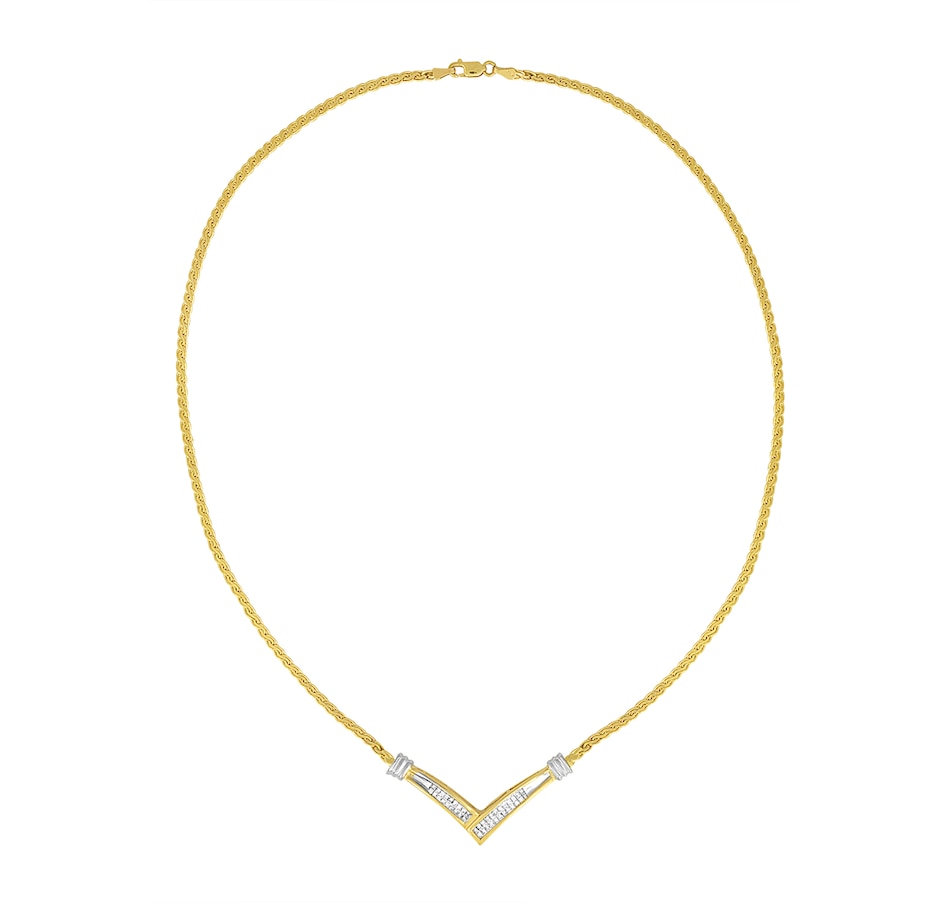 Image 990560_ALTMORE1.jpg, Product 990-560 / Price $5,954.00, 10K Yellow and White Gold 1/2 Cttw Princess Cut Diamond Channel-Set “V” Shape 18" Franco Chain Necklace (H-I Color, SI2-I1 Clarity) from Haus of Brilliance on TSC.ca's Jewellery department