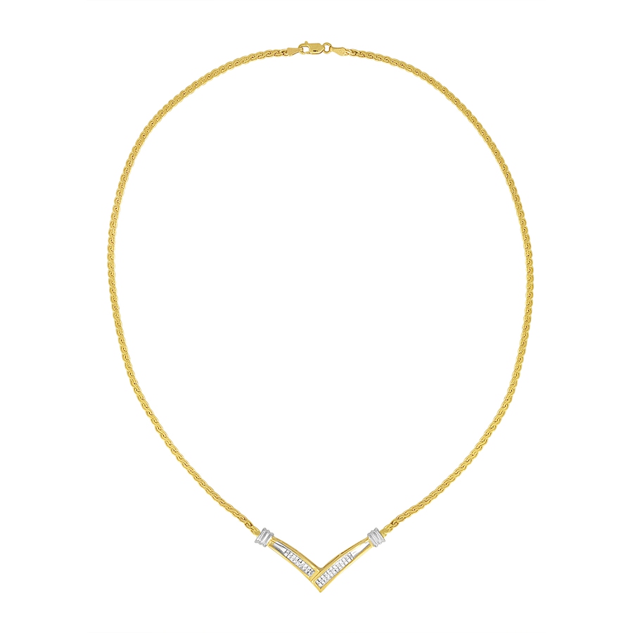 Image 990560_ALTMORE1.jpg, Product 990-560 / Price $7,740.00, 10K Yellow and White Gold 1/2 Cttw Princess Cut Diamond Channel-Set “V” Shape 18" Franco Chain Necklace (H-I Color, SI2-I1 Clarity) from Haus of Brilliance on TSC.ca's Jewellery department