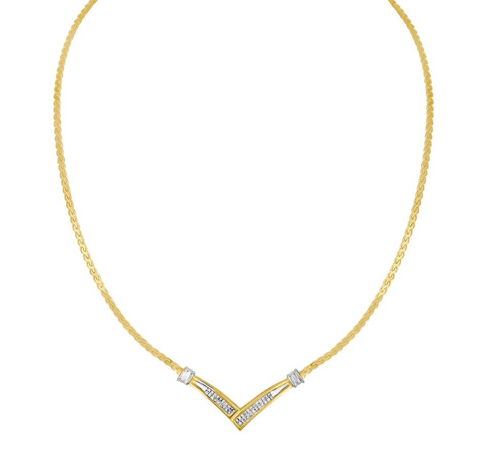 Image 990560_ALTMORE2.jpg, Product 990-560 / Price $5,954.00, 10K Yellow and White Gold 1/2 Cttw Princess Cut Diamond Channel-Set “V” Shape 18" Franco Chain Necklace (H-I Color, SI2-I1 Clarity) from Haus of Brilliance on TSC.ca's Jewellery department