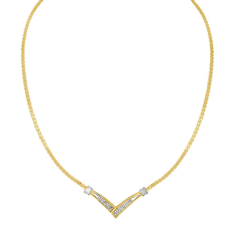 Image 990560_ALTMORE2.jpg, Product 990-560 / Price $7,740.00, 10K Yellow and White Gold 1/2 Cttw Princess Cut Diamond Channel-Set “V” Shape 18" Franco Chain Necklace (H-I Color, SI2-I1 Clarity) from Haus of Brilliance on TSC.ca's Jewellery department