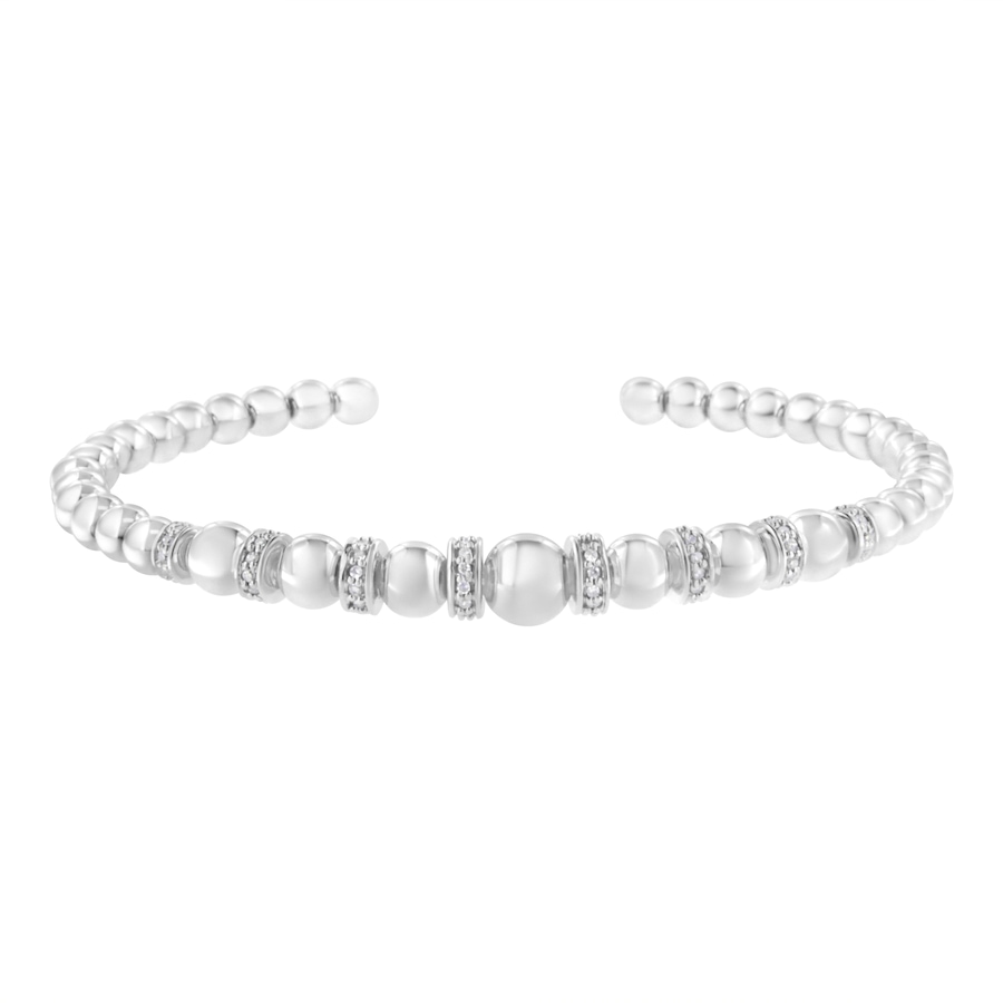 Image 990565.jpg, Product 990-565 / Price $1,053.00, .925 Sterling Silver 1/4 Cttw Diamond Rondelle Graduated Ball Bead Cuff Bangle Bracelet (I-J color, I2-I3 clarity) - Fits wrists up to 7 1/2 inches from Haus of Brilliance on TSC.ca's Jewellery department