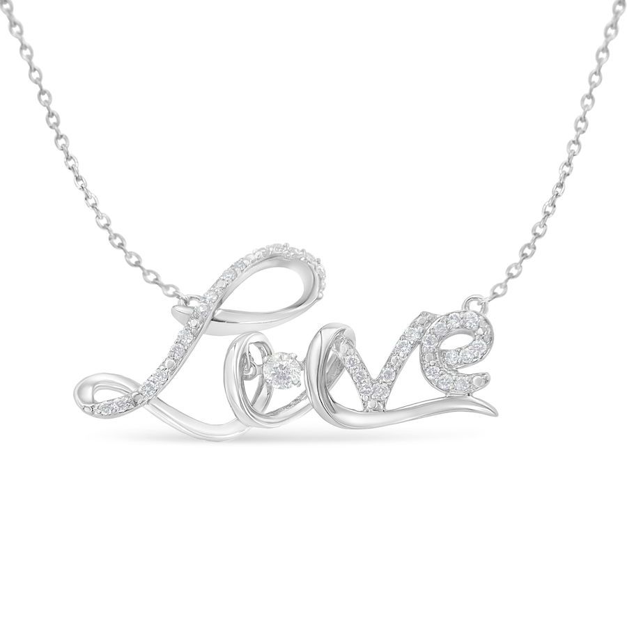 Image 990576.jpg, Product 990-576 / Price $1,334.00, .925 Sterling Silver 1/4 Cttw Diamond Cursive "Love" 18" Pendant Necklace (H-I Color, I1-I2 Clarity) from Haus of Brilliance on TSC.ca's Jewellery department