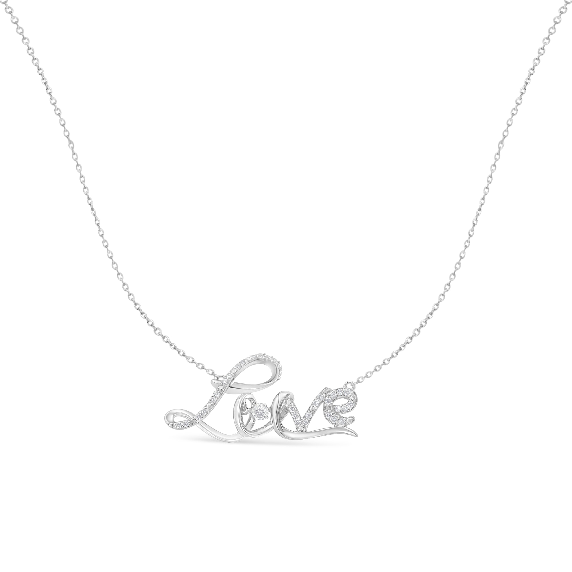 ☺︎love 925 Sterling Silver 1/4 Cttw Diamond Cursive 
