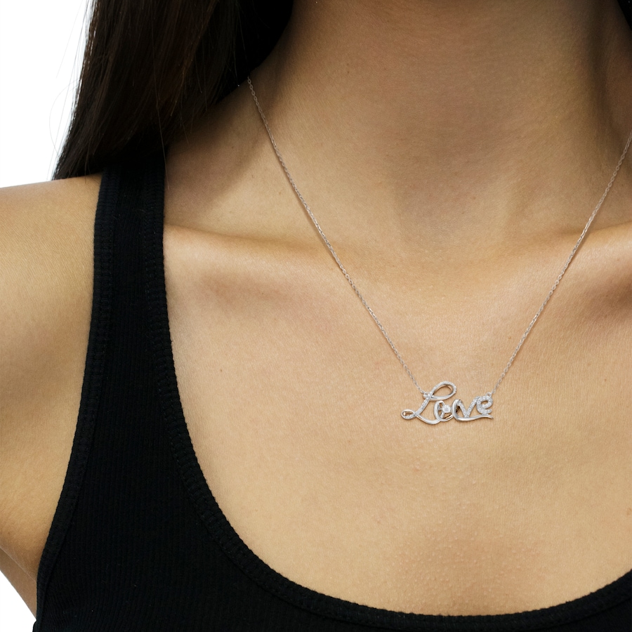 Image 990576_ALTMORE3.jpg, Product 990-576 / Price $1,334.00, .925 Sterling Silver 1/4 Cttw Diamond Cursive "Love" 18" Pendant Necklace (H-I Color, I1-I2 Clarity) from Haus of Brilliance on TSC.ca's Jewellery department