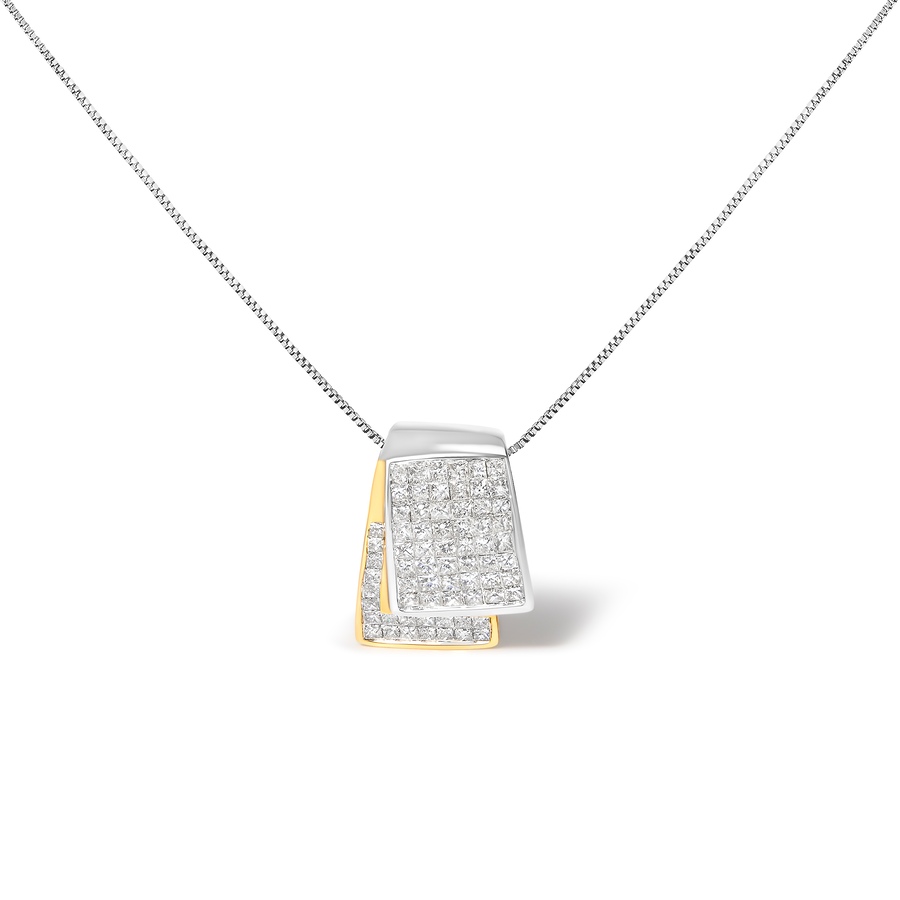Image 990580.jpg, Product 990-580 / Price $11,031.00, 14K White and Yellow Gold 2.0 Cttw Princess Cut Diamond Two Tone Foldover Box Pendant 18” Box Chain Necklace (H-I Color, SI1-SI2 Clarity) from Haus of Brilliance on TSC.ca's Jewellery department