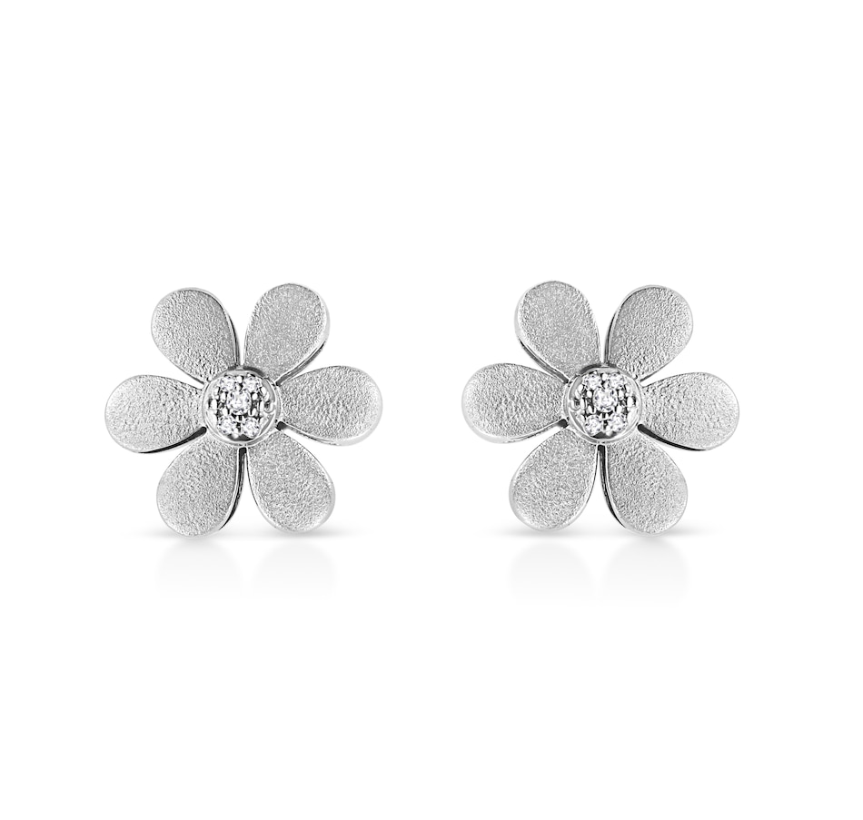 Image 990581.jpg, Product 990-581 / Price $675.00, Matte Finished .925 Sterling Silver Diamond Accent Flower Hoop Stud Earring (I-J Color, I1-I2 Clarity) from Haus of Brilliance on TSC.ca's Jewellery department
