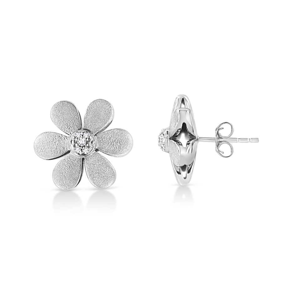 Image 990581_ALTMORE1.jpg, Product 990-581 / Price $675.00, Matte Finished .925 Sterling Silver Diamond Accent Flower Hoop Stud Earring (I-J Color, I1-I2 Clarity) from Haus of Brilliance on TSC.ca's Jewellery department