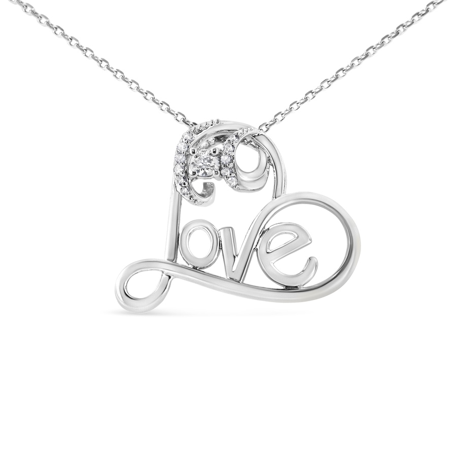 Image 990591.jpg, Product 990-591 / Price $843.00, .925 Sterling Silver 1/10 Cttw Round Brilliant-Cut Diamond Accented Open Heart with Love 18" Pendant Necklace (H-I Color, I1-I2 Clarity) from Haus of Brilliance on TSC.ca's Jewellery department