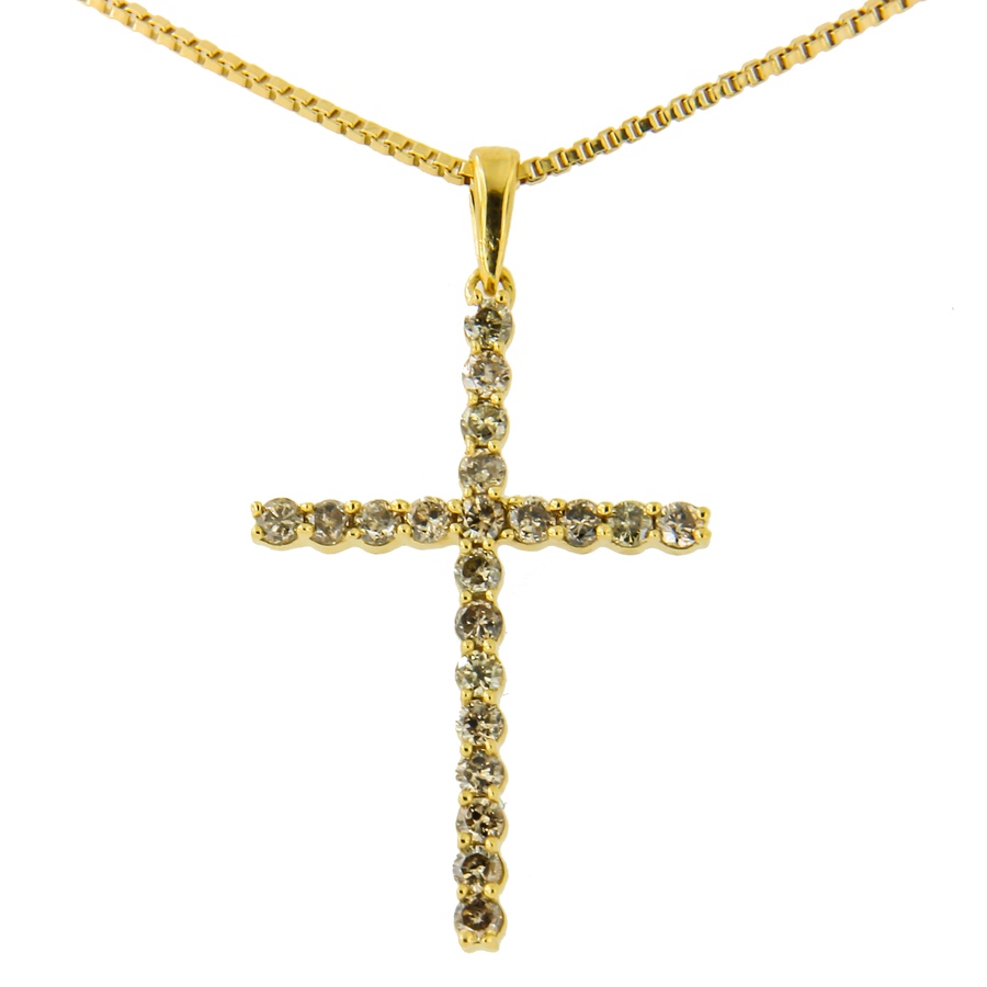 Image 990596.jpg, Product 990-596 / Price $574.00, 14K Yellow Gold Plated .925 Sterling Silver 1/2 Cttw Champagne Diamond Cross Pendant Necklace (K-L Color, I1-I2 Clarity) - 18" from Haus of Brilliance on TSC.ca's Jewellery department