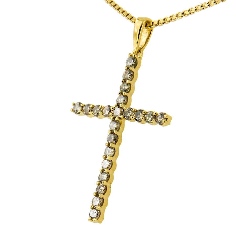 Image 990596_ALTMORE1.jpg, Product 990-596 / Price $574.00, 14K Yellow Gold Plated .925 Sterling Silver 1/2 Cttw Champagne Diamond Cross Pendant Necklace (K-L Color, I1-I2 Clarity) - 18" from Haus of Brilliance on TSC.ca's Jewellery department