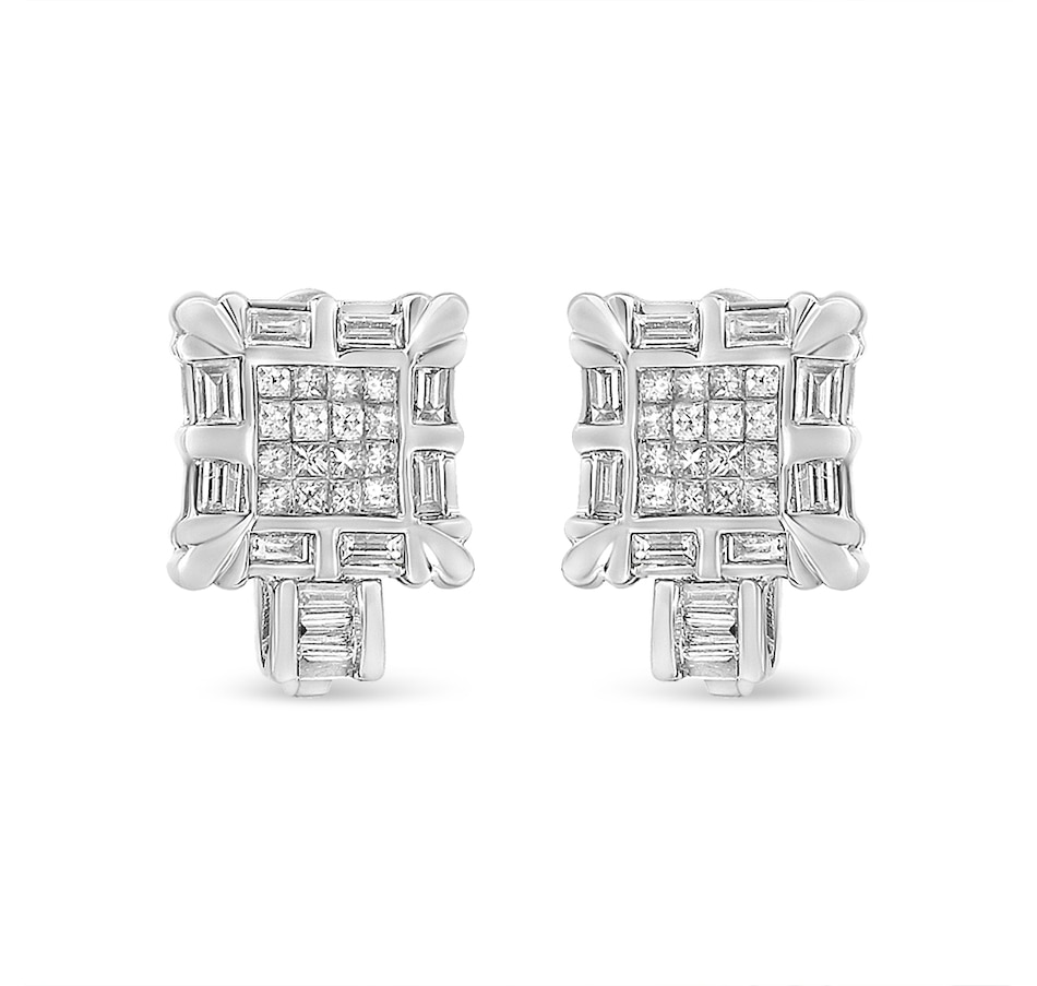 Image 990606_ALTMORE1.jpg, Product 990-606 / Price $8,942.00, 14K White Gold 1.0 Cttw Princess and Baguette-Cut Diamond Square Framed Huggie Hoop Omega Earrings (H-I Color, SI1-SI2 Clarity) from Haus of Brilliance on TSC.ca's Jewellery department