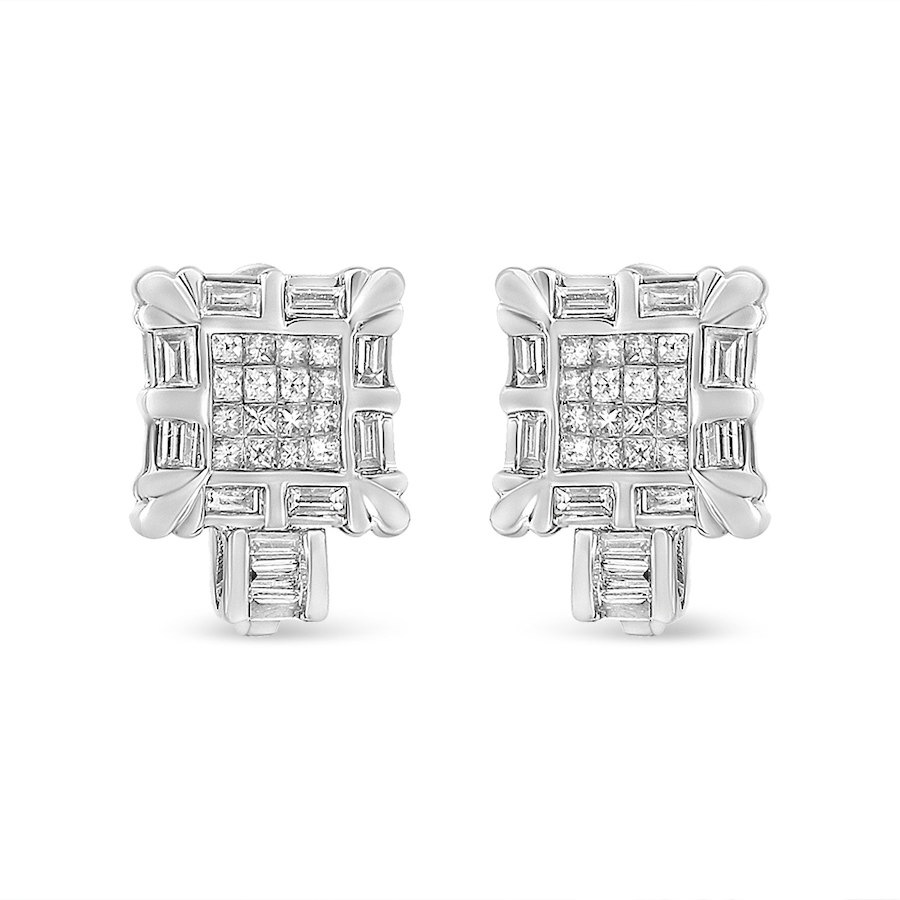 Image 990606_ALTMORE1.jpg, Product 990-606 / Price $8,942.00, 14K White Gold 1.0 Cttw Princess and Baguette-Cut Diamond Square Framed Huggie Hoop Omega Earrings (H-I Color, SI1-SI2 Clarity) from Haus of Brilliance on TSC.ca's Jewellery department