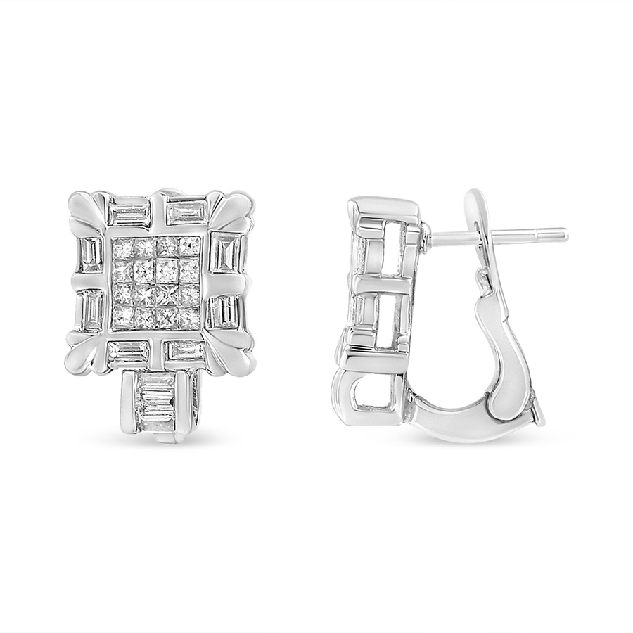 Image 990606_ALTMORE2.jpg, Product 990-606 / Price $8,942.00, 14K White Gold 1.0 Cttw Princess and Baguette-Cut Diamond Square Framed Huggie Hoop Omega Earrings (H-I Color, SI1-SI2 Clarity) from Haus of Brilliance on TSC.ca's Jewellery department