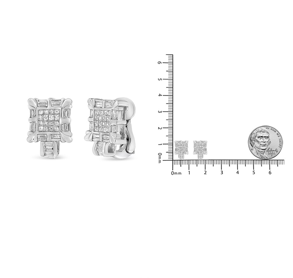 Image 990606_ALTMORE4.jpg, Product 990-606 / Price $8,942.00, 14K White Gold 1.0 Cttw Princess and Baguette-Cut Diamond Square Framed Huggie Hoop Omega Earrings (H-I Color, SI1-SI2 Clarity) from Haus of Brilliance on TSC.ca's Jewellery department