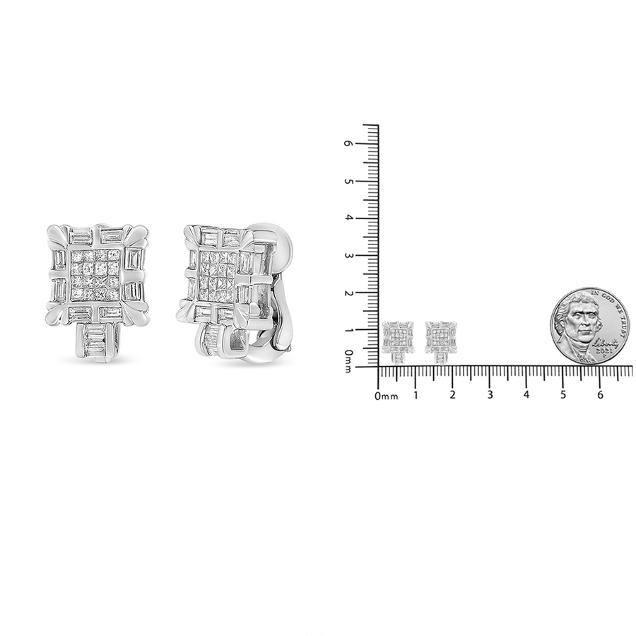 Image 990606_ALTMORE4.jpg, Product 990-606 / Price $8,942.00, 14K White Gold 1.0 Cttw Princess and Baguette-Cut Diamond Square Framed Huggie Hoop Omega Earrings (H-I Color, SI1-SI2 Clarity) from Haus of Brilliance on TSC.ca's Jewellery department