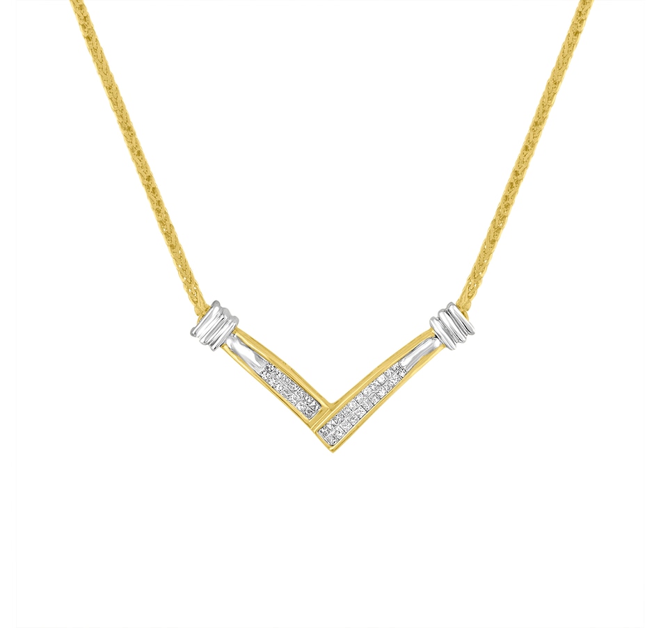Image 990618.jpg, Product 990-618 / Price $5,191.00, 14K Yellow and White Gold 1/4 Cttw Princess Cut Diamond Channel-Set “V” Shape 18" Pendant Necklace (H-I Color, SI2-I1 Clarity) from Haus of Brilliance on TSC.ca's Jewellery department
