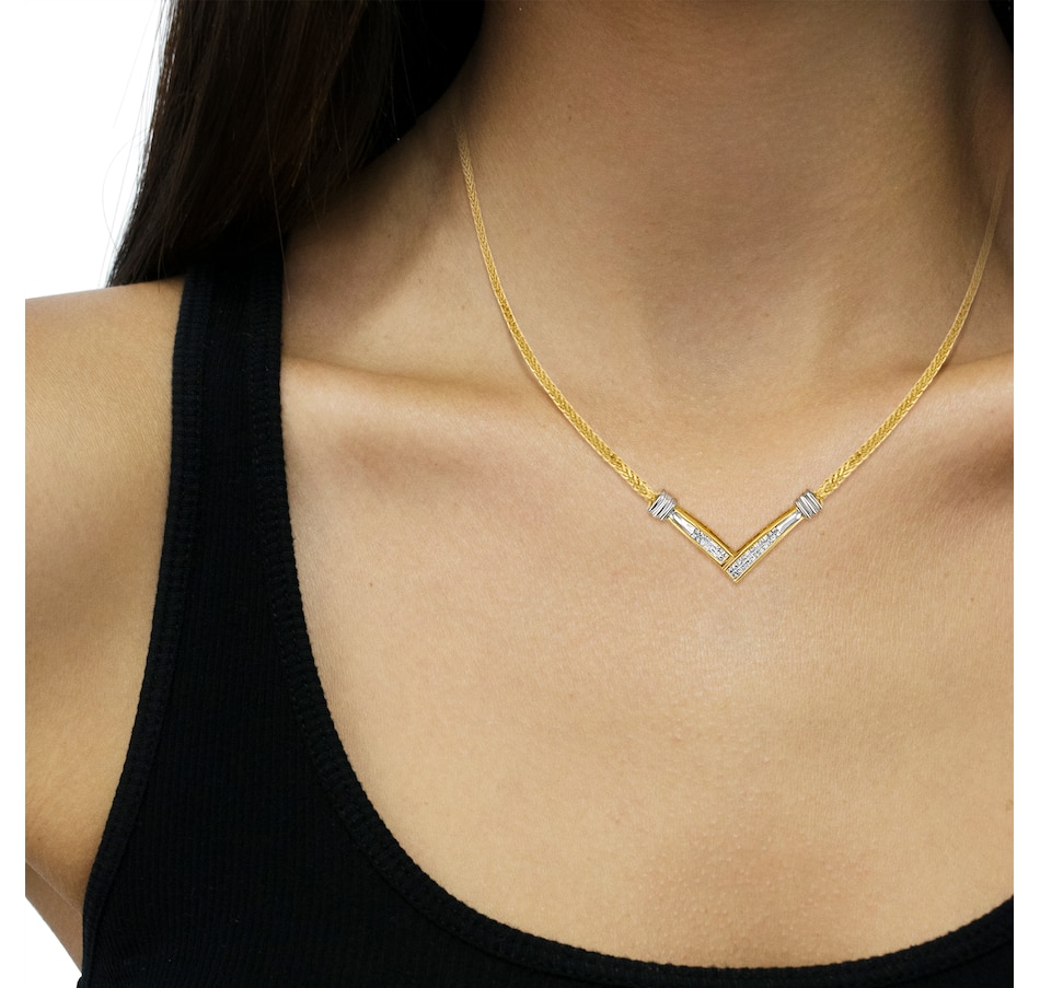 Image 990618_ALTMORE4.jpg, Product 990-618 / Price $5,191.00, 14K Yellow and White Gold 1/4 Cttw Princess Cut Diamond Channel-Set “V” Shape 18" Pendant Necklace (H-I Color, SI2-I1 Clarity) from Haus of Brilliance on TSC.ca's Jewellery department