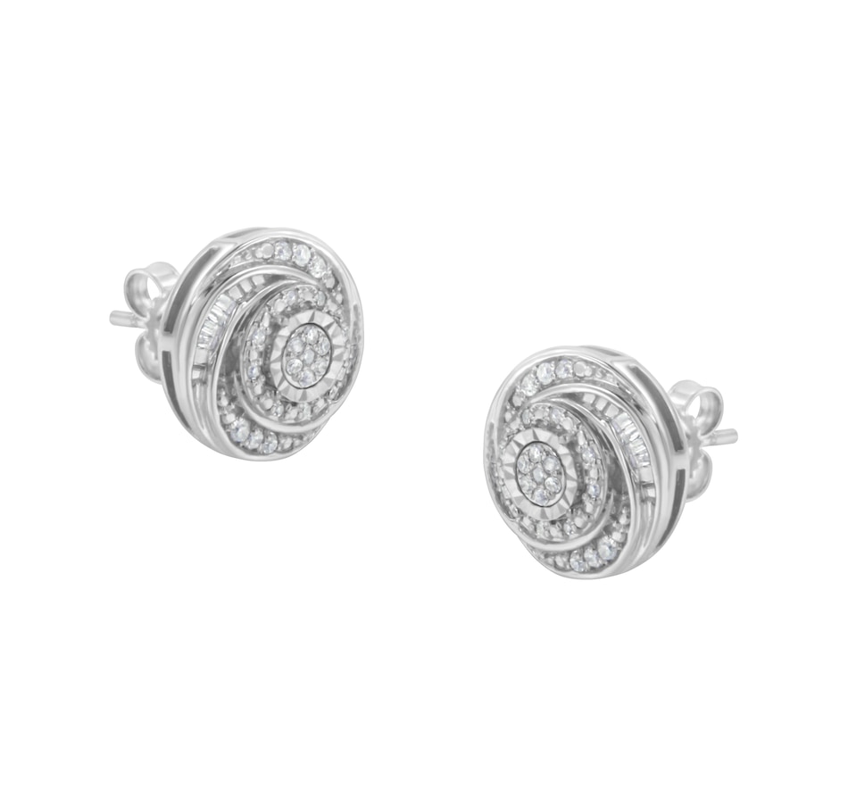 Image 990621.jpg, Product 990-621 / Price $726.00, .925 Sterling Silver 1/4 Cttw Baguette and Round Diamond Swirl Love Knot Stud Earrings (I-J Color, I3 Clarity) from Haus of Brilliance on TSC.ca's Jewellery department
