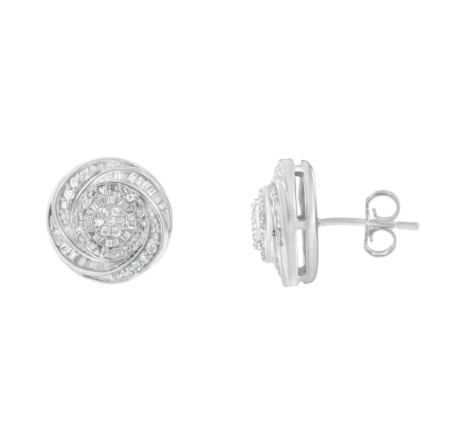Image 990621_ALTMORE1.jpg, Product 990-621 / Price $726.00, .925 Sterling Silver 1/4 Cttw Baguette and Round Diamond Swirl Love Knot Stud Earrings (I-J Color, I3 Clarity) from Haus of Brilliance on TSC.ca's Jewellery department