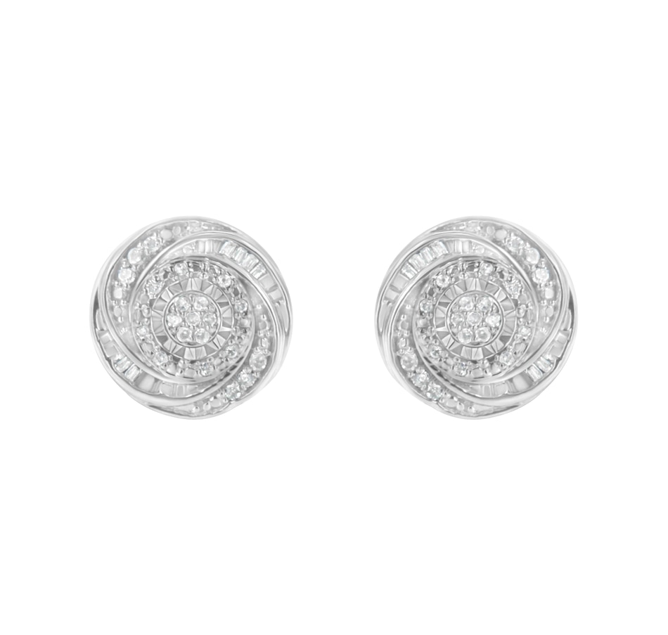 Image 990621_ALTMORE2.jpg, Product 990-621 / Price $726.00, .925 Sterling Silver 1/4 Cttw Baguette and Round Diamond Swirl Love Knot Stud Earrings (I-J Color, I3 Clarity) from Haus of Brilliance on TSC.ca's Jewellery department