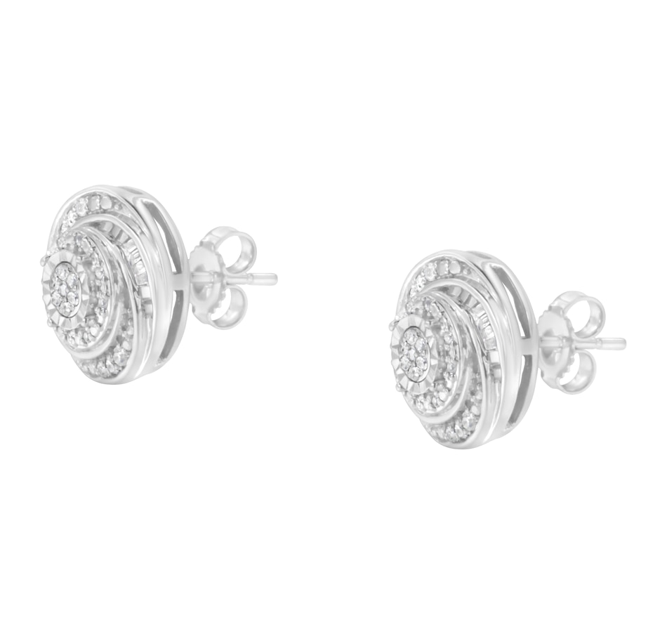 Image 990621_ALTMORE3.jpg, Product 990-621 / Price $726.00, .925 Sterling Silver 1/4 Cttw Baguette and Round Diamond Swirl Love Knot Stud Earrings (I-J Color, I3 Clarity) from Haus of Brilliance on TSC.ca's Jewellery department