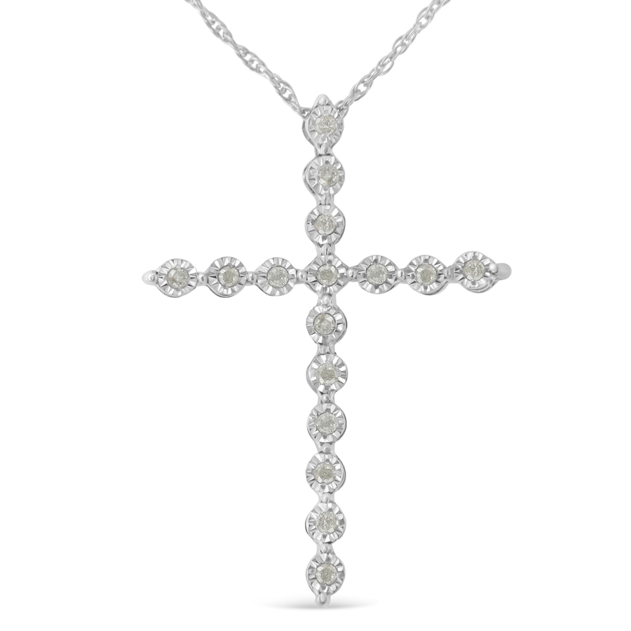 Image 990625.jpg, Product 990-625 / Price $290.25, .925 Sterling Silver 1/6 Cttw Brilliant-Cut Diamond Miracle-Set Shared Prong Cross 18" Pendant Necklace (I-J Color, I2-I3 Clarity) from Haus of Brilliance on TSC.ca's Jewellery department