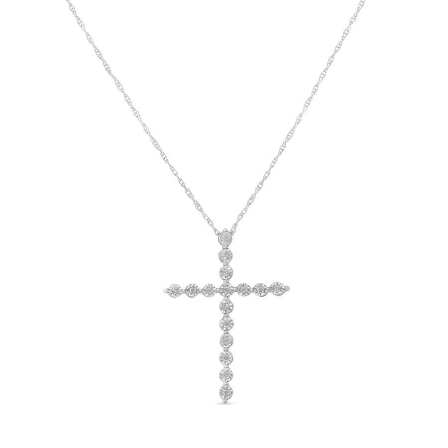 Image 990625_ALTMORE1.jpg, Product 990-625 / Price $290.25, .925 Sterling Silver 1/6 Cttw Brilliant-Cut Diamond Miracle-Set Shared Prong Cross 18" Pendant Necklace (I-J Color, I2-I3 Clarity) from Haus of Brilliance on TSC.ca's Jewellery department