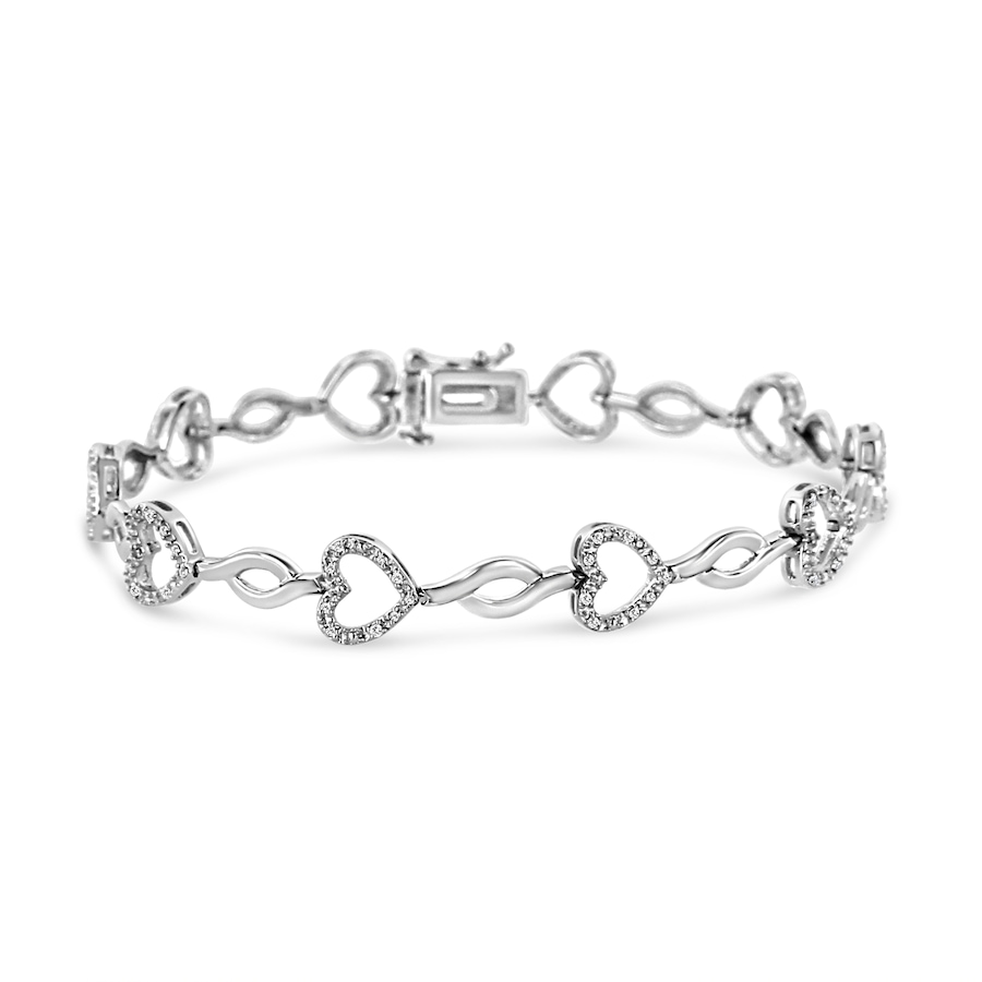 Image 990633.jpg, Product 990-633 / Price $784.00, .925 Sterling Silver 1/4 Cttw Round-Cut Diamond Alternating Heart and Leaf Link Bracelet (I-J Color, I3 Clarity) - Size 7.25" from Haus of Brilliance on TSC.ca's Jewellery department