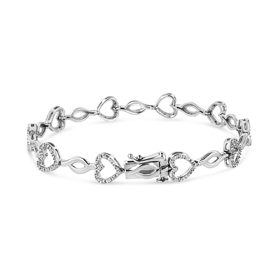 Image 990633_ALTMORE1.jpg, Product 990-633 / Price $784.00, .925 Sterling Silver 1/4 Cttw Round-Cut Diamond Alternating Heart and Leaf Link Bracelet (I-J Color, I3 Clarity) - Size 7.25" from Haus of Brilliance on TSC.ca's Jewellery department