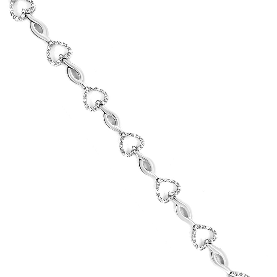 Image 990633_ALTMORE2.jpg, Product 990-633 / Price $784.00, .925 Sterling Silver 1/4 Cttw Round-Cut Diamond Alternating Heart and Leaf Link Bracelet (I-J Color, I3 Clarity) - Size 7.25" from Haus of Brilliance on TSC.ca's Jewellery department